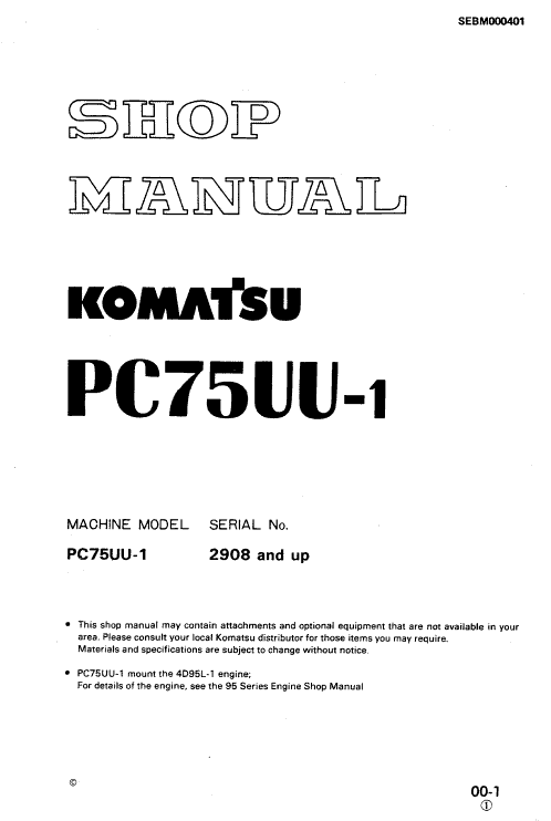 Komatsu Pc75uu-1 Excavator Service Manual