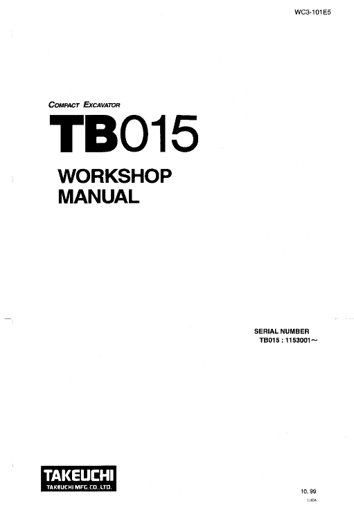 Takeuchi Tb015 Compact Excavator Service Manual