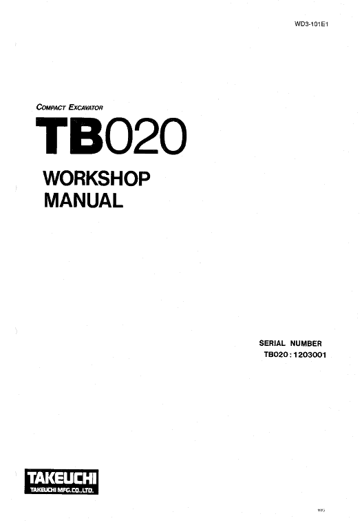 Takeuchi Tb020 Compact Excavator Service Manual