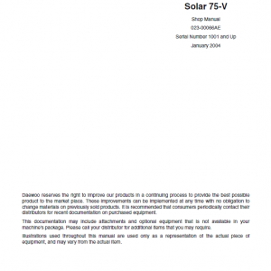 Daewoo Solar S75-v Excavator Service Manual