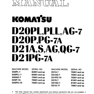 Komatsu D20pl-7, D20pll-7, D20ag-7, D20p-7, D20pg-7a Dozer Manual