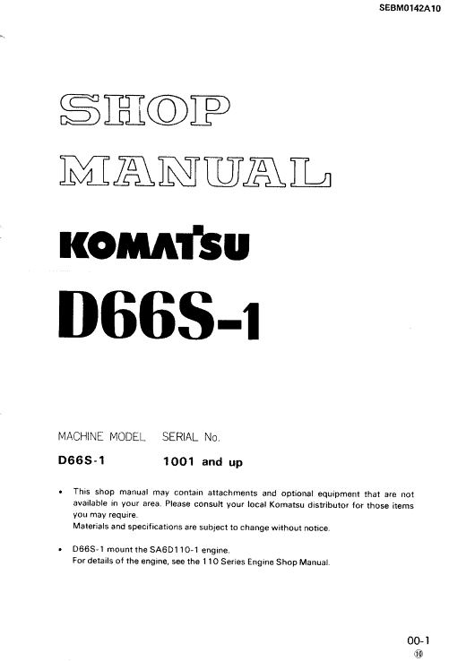 Komatsu D66s-1 Dozer Service Manual