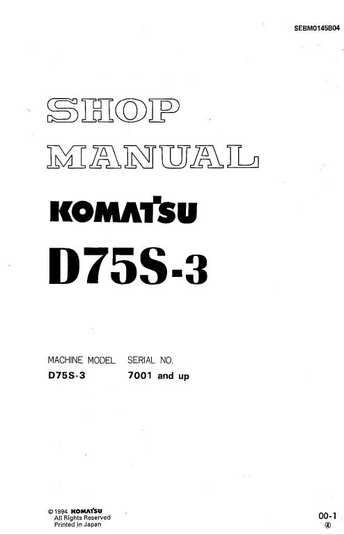 Komatsu D75s-3 Dozer Service Manual