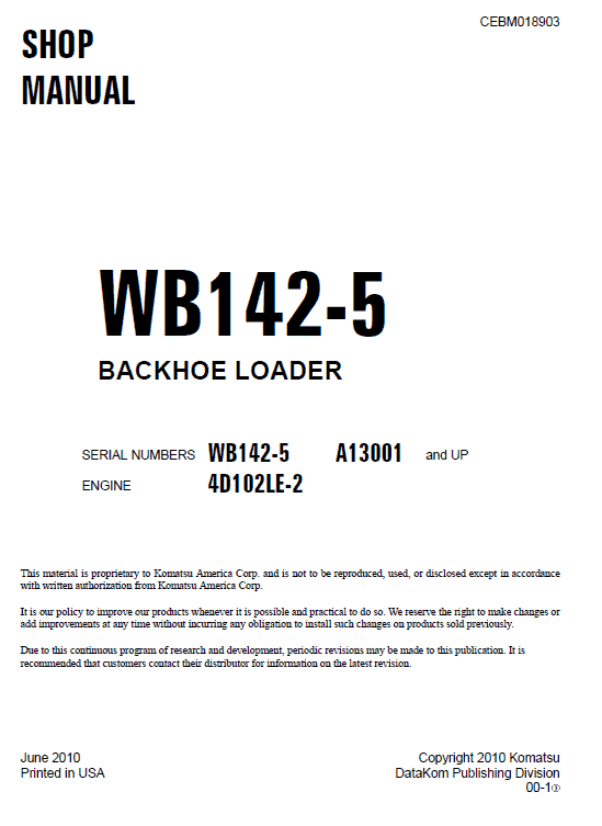 Komatsu Wb142-5 Backhoe Loader Service Manual