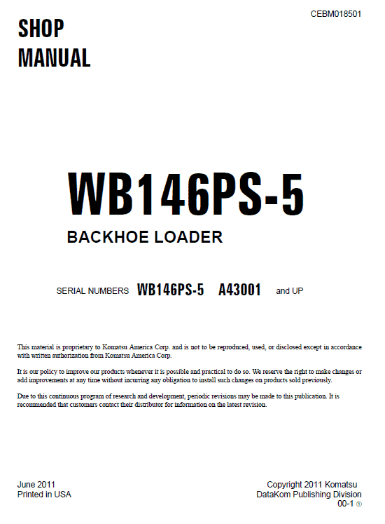 Komatsu Wb146ps-5 Backhoe Loader Service Manual