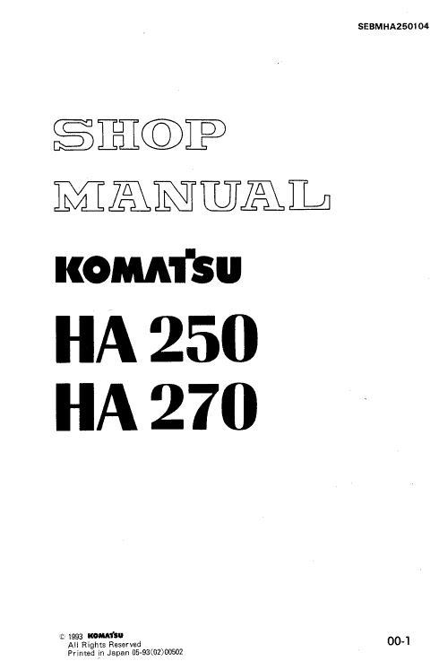 Komatsu Ha250 And Ha270 Dump Truck Service Manual