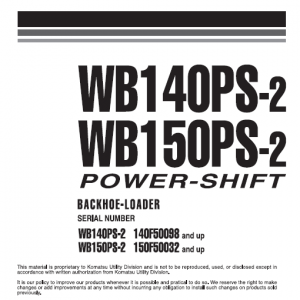 Komatsu Wb140ps-2 And Wb150ps-2 Backhoe Loader Service Manual