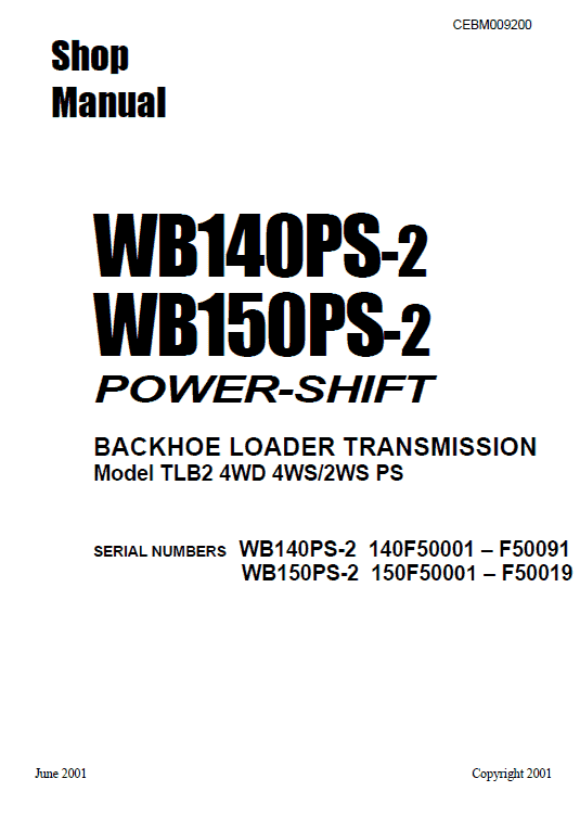 Komatsu Wb140ps-2 And Wb150ps-2 Backhoe Loader Service Manual