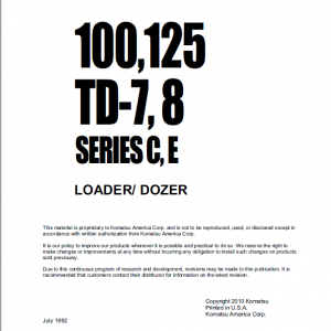 Komatsu Dresser 100c, 100e ,125c And 125e Dozer Service Manual