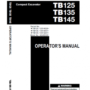 Takeuchi Tb125, Tb135 And Tb145 Excavator Service Manual