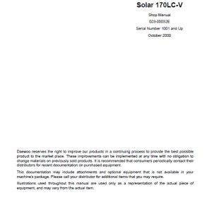 Daewoo Solar S170lc-v Excavator Service Manual