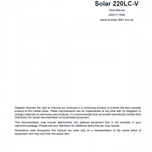 Daewoo Solar S220lc-v Excavator Service Manual