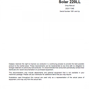 Daewoo Solar S220ll Excavator Service Manual