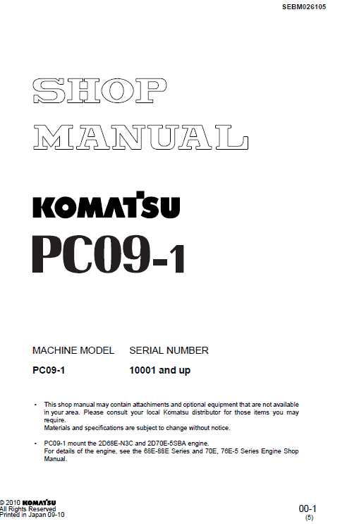 Komatsu Pc09-1 Excavator Service Manual