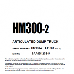 Komatsu Hm300-2 Dump Truck Service Manual