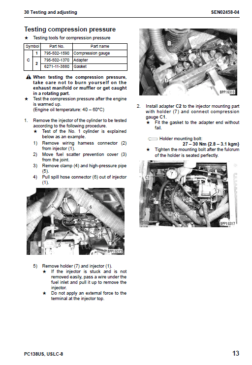 Komatsu Pc138us-8, Pc138uslc-8 Excavator Service Manual