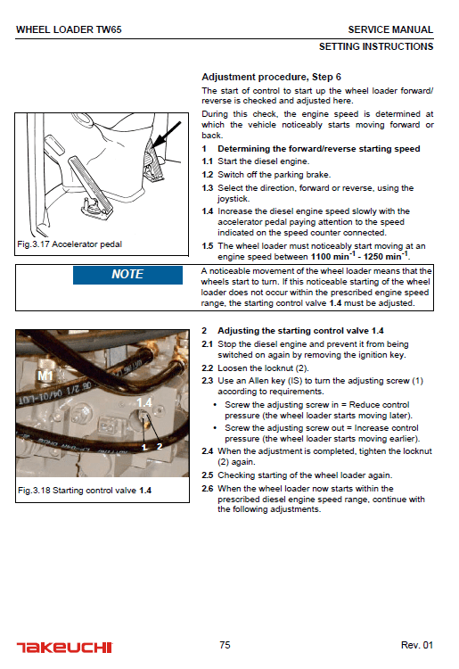 Takeuchi Tw65 Wheel Loader Service Manual