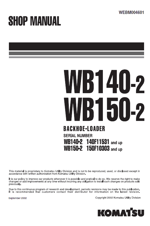 Komatsu Wb140-2 And Wb150-2 Backhoe Loader Service Manual