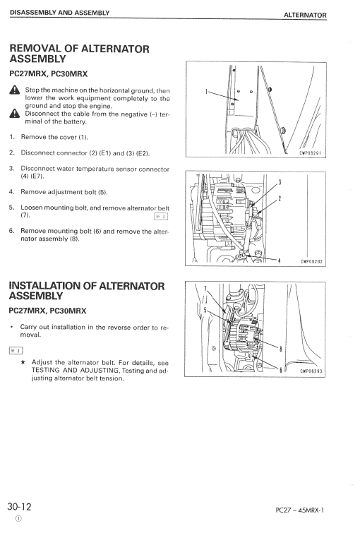 Komatsu Pc27mrx-1, Pc30mrx-1, Pc35mrx-1 Excavator Manual