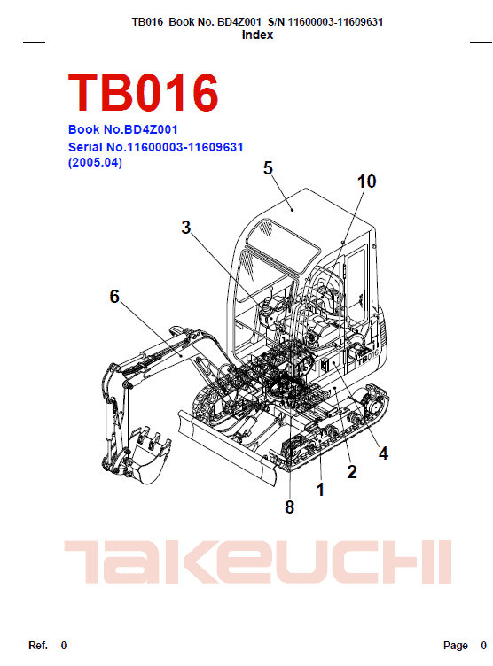 Takeuchi Tb014 And Tb016 Compact Excavator Service Manual