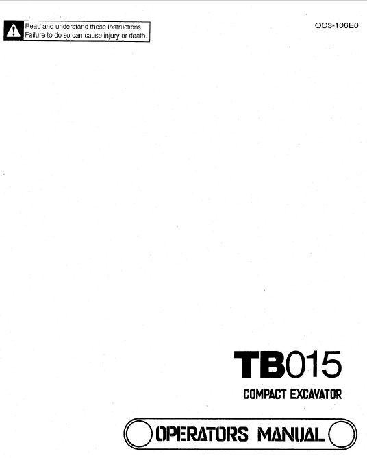 Takeuchi Tb015 Compact Excavator Service Manual