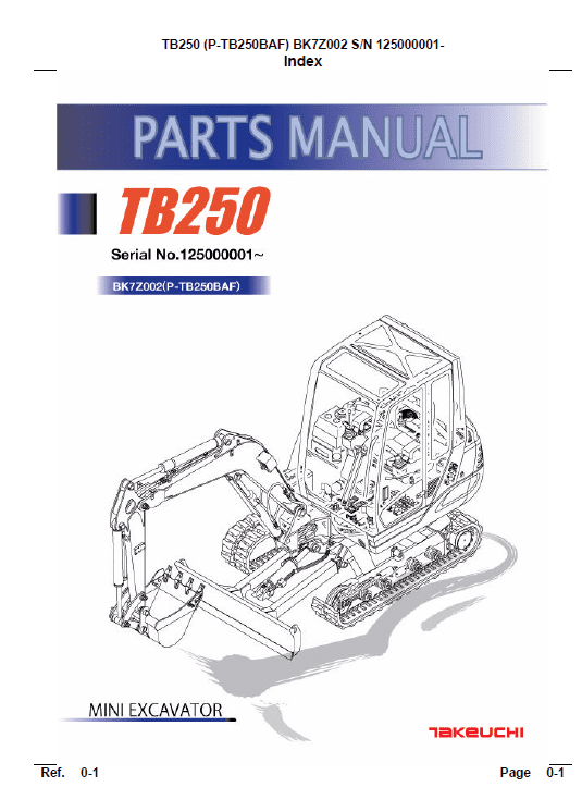 Takeuchi Tb250 Compact Excavator Service Manual