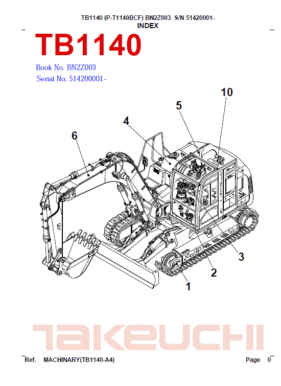 Takeuchi Tb1140 Compact Excavator Service Manual