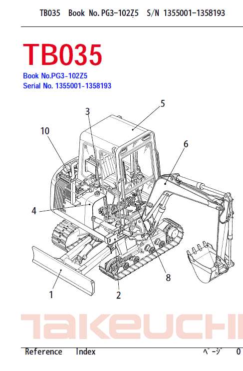 Takeuchi Tb025, Tb030 And Tb035 Excavator Service Manual