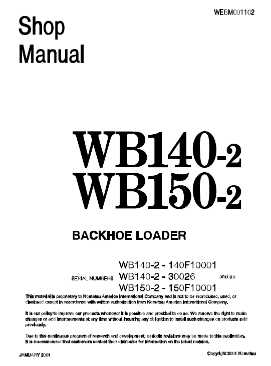 Komatsu Wb140-2 And Wb150-2 Backhoe Loader Service Manual