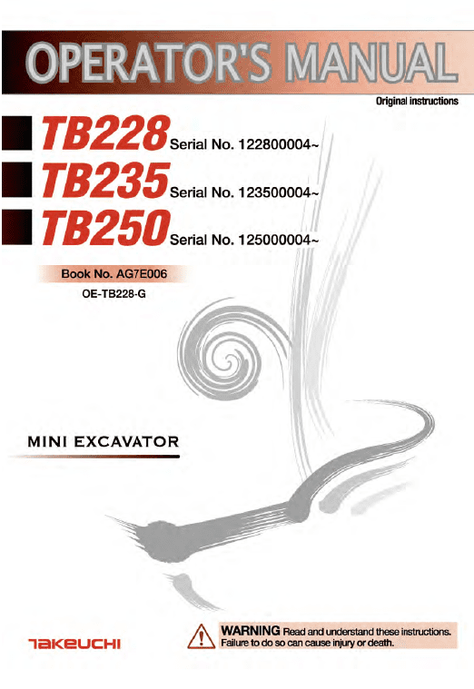 Takeuchi Tb235 Compact Excavator Service Manual