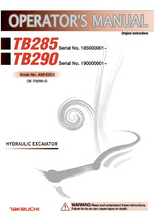 Takeuchi Tb285 Compact Excavator Service Manual