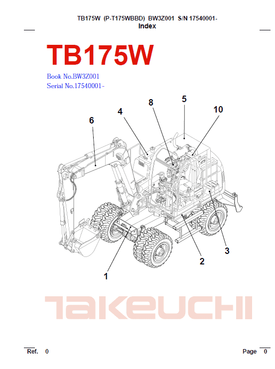 Takeuchi Tb175 And Tb175w Excavator Service Manual