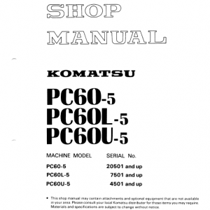 Komatsu Pc60-5, Pc60l-5, Pc60u-5 Excavator Service Manual