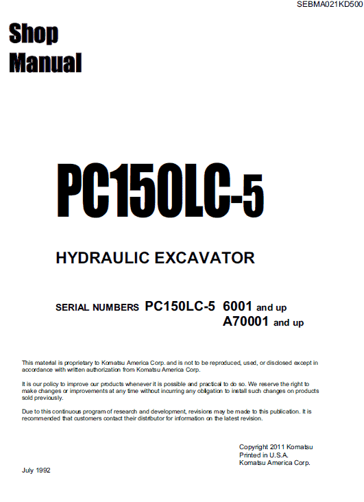 Komatsu Pc150lc-5 Excavator Service Manual