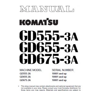 Komatsu Gd555-3a, Gd655-3a, Gd675-3a Grader Service Manual