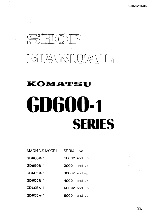 Komatsu Gd600r-1, Gd605r-1, Gd650r-1 Grader Service Manual