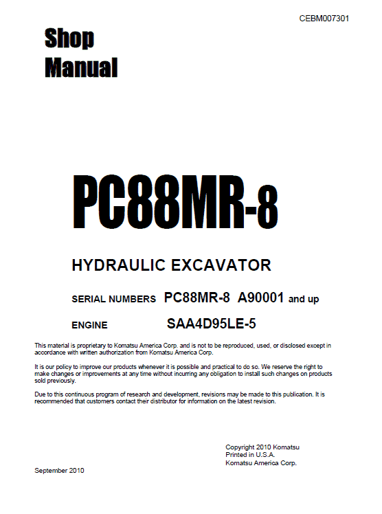 Komatsu Pc88mr-8 Excavator Service Manual