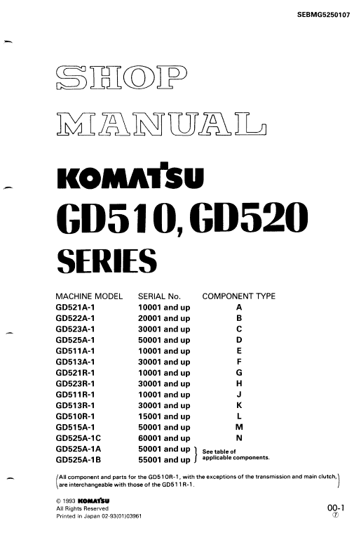 Komatsu Gd521a-1, Gd521r-1, Gd522a-1, Gd523a-1 Motor Grader Manual