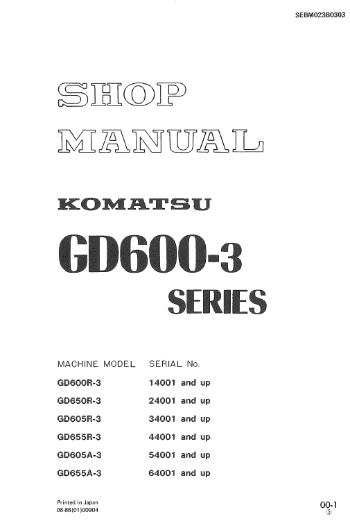 Komatsu Gd655r-3, Gd605a-3, Gd655a-3 Grader Service Manual