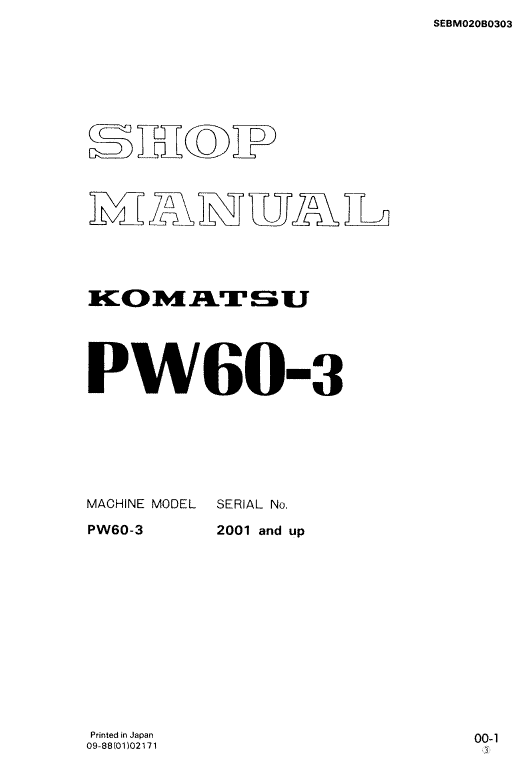 Komatsu Pw60-3 Excavator Service Manual