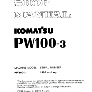 Komatsu Pw100-3 Excavator Service Manual