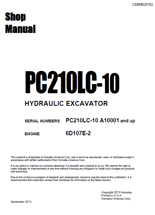 Komatsu Pc210lc-10 Excavator Service Manual