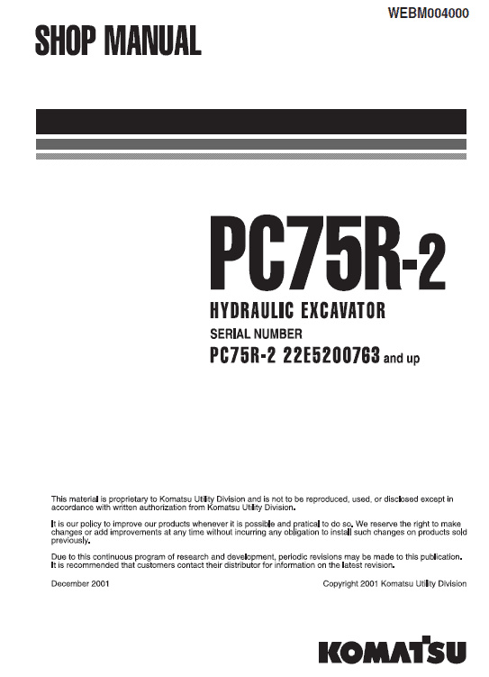 Komatsu Pc75r-2 Excavator Service Manual