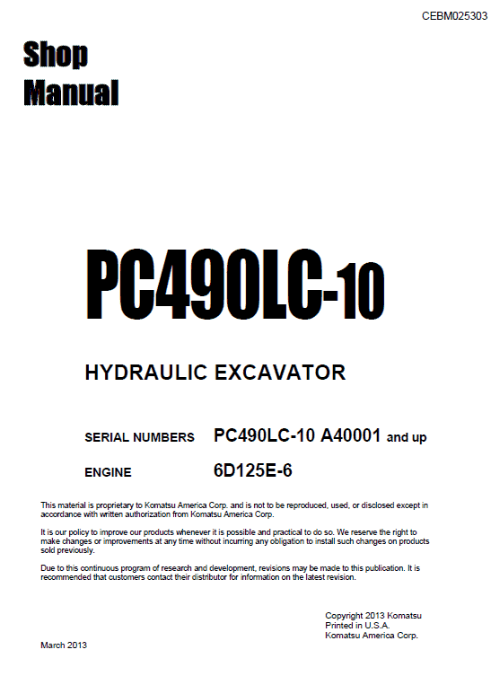 Komatsu Pc490lc-10 Excavator Service Manual