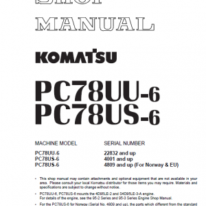 Komatsu Pc78uu-6, Pc78us-6 Excavator Service Manual