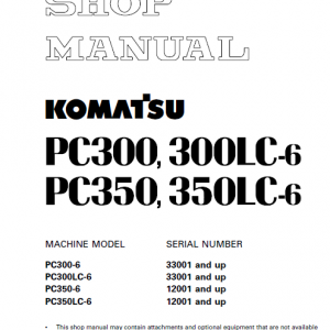 Komatsu Pc300-6, Pc300lc-6, Pc350-6, Pc350lc-6 Excavator Manual