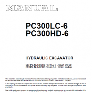 Komatsu Pc300lc-6 And Pc300hd-6 Excavator Service Manual