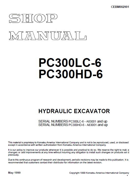 Komatsu Pc300lc-6 And Pc300hd-6 Excavator Service Manual