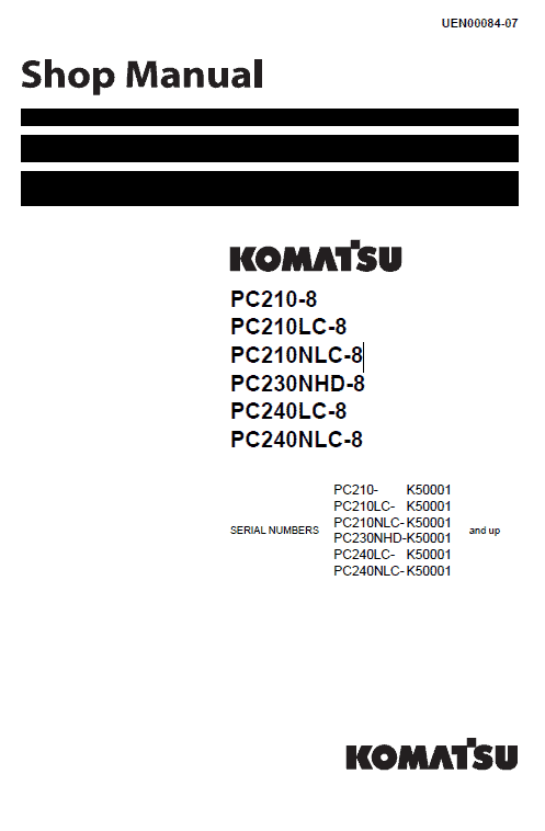 Komatsu Pc210-8, Pc210lc-8, Pc230nhd-8, Pc240lc-8 Excavator Manual