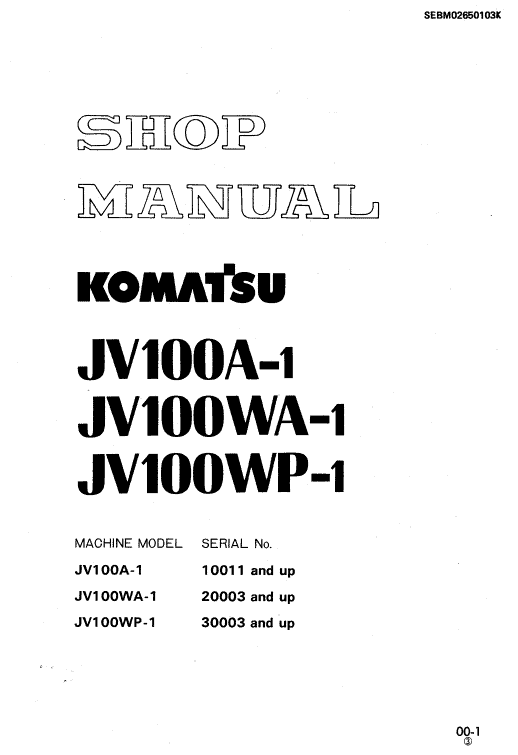 Komatsu Jv100a-1, Jv100wa-1, Jv100wp-1 Drum Rollers Manual